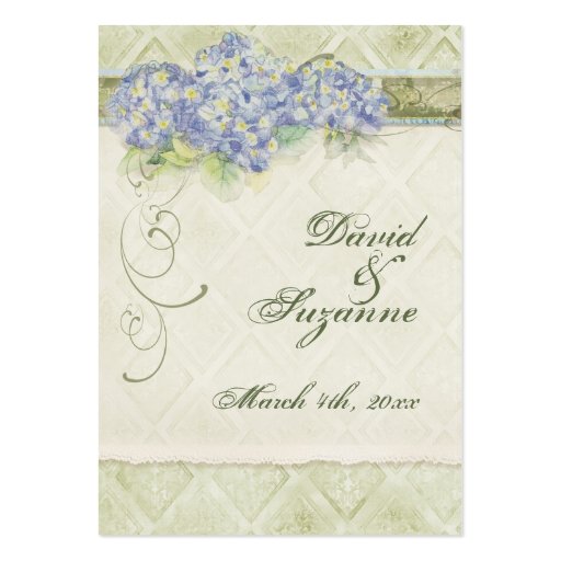 Vintage Style Blue Hydrangea Floral Swirl Damask Business Card Template