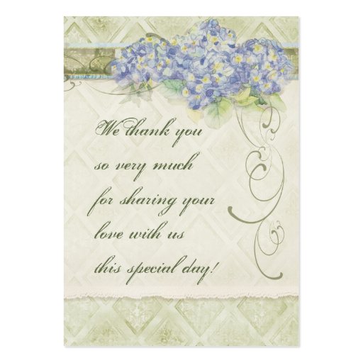 Vintage Style Blue Hydrangea Floral Swirl Damask Business Card Template (back side)