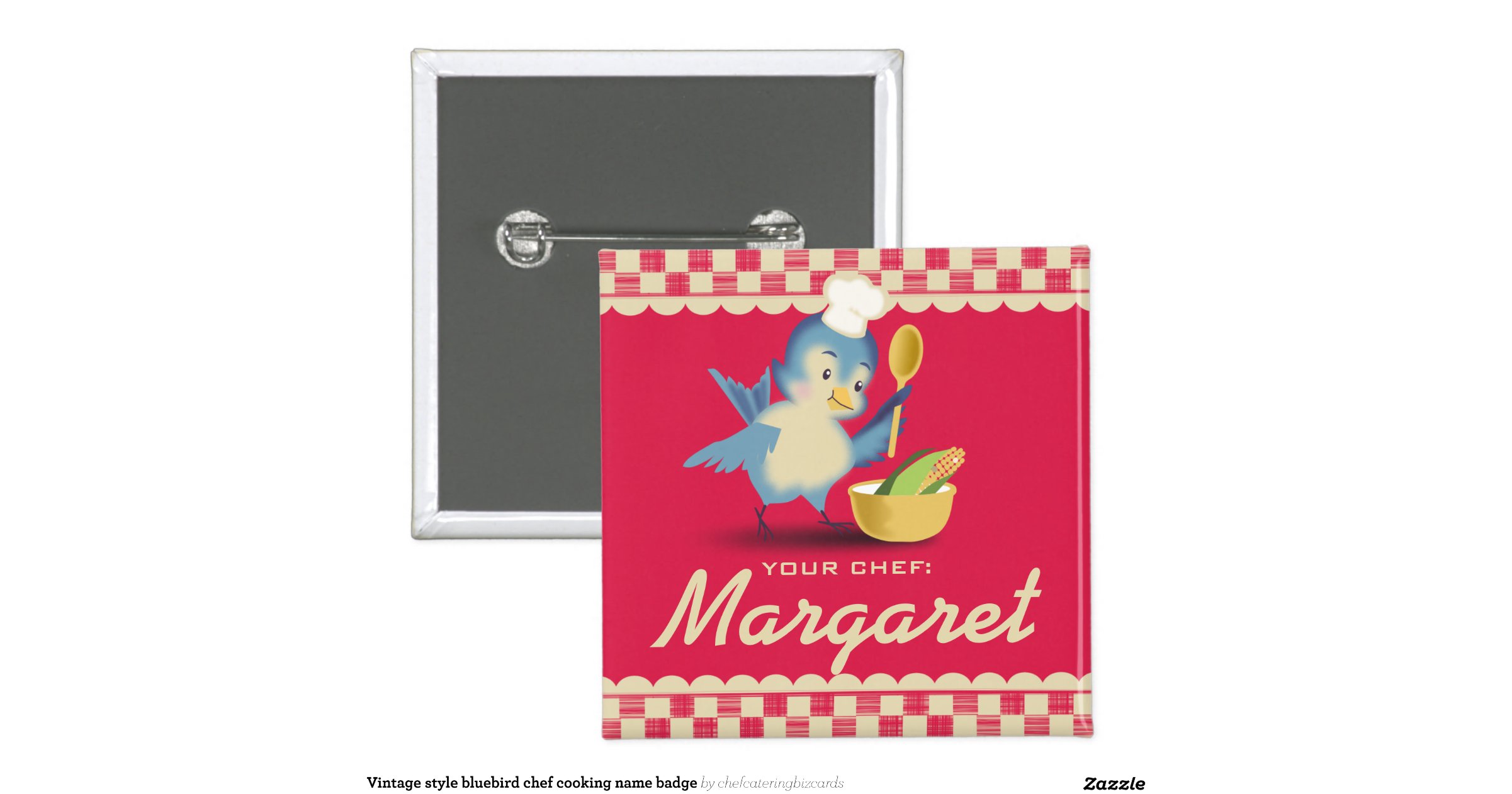 vintage_style_bluebird_chef_cooking_name_badge_button