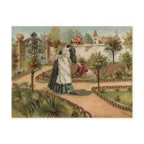 Vintage style country garden scene postcards