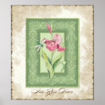 Vintage Style Floral - Pink Iris with Brocade Print