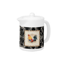 Vintage Style French Damask Black n White Rooster