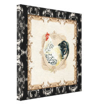 Vintage Style French Toile Black n White Rooster Canvas Print