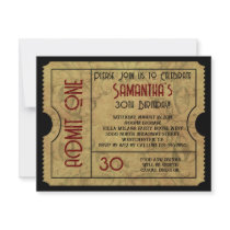 Vintage Style Gold Admit One Ticket Invitations