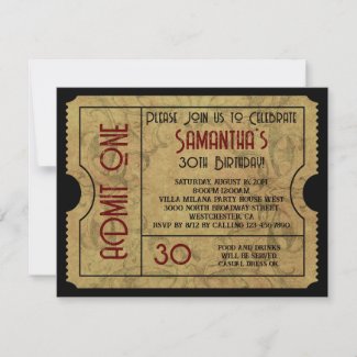 Vintage Style Gold Admit One Ticket Invitations