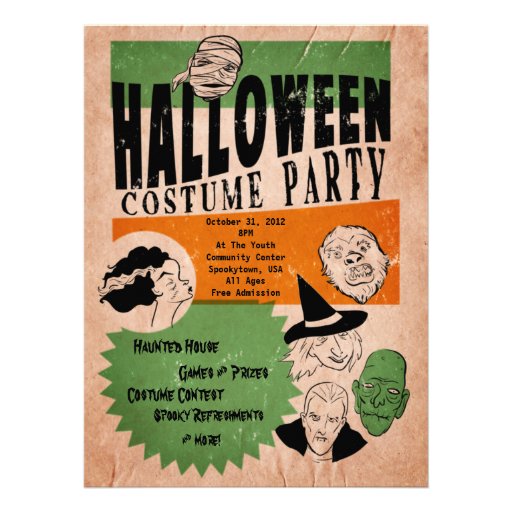 Vintage Style Halloween Costume Party Invite (front side)