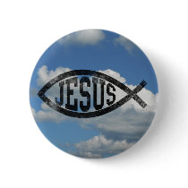 Vintage Style Jesus Fish Ichthys Button