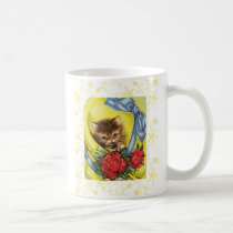 Vintage style mugs with cat and roses design