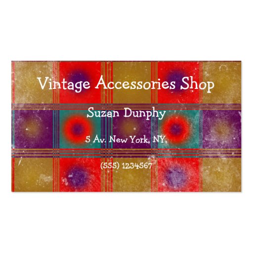 Vintage style pattern, red, mustard, purple, blue. business card templates