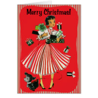 Vintage-Style Shopping Lady Christmas Card