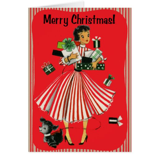 VintageStyle Shopping Lady Christmas Card Zazzle