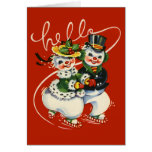 Vintage-Style Skating Snowmen Christmas Card