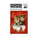 Vintage-Style Skating Snowmen Christmas Stamp