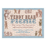 Vintage Style Teddy Bear Picnic Invitation - Blue