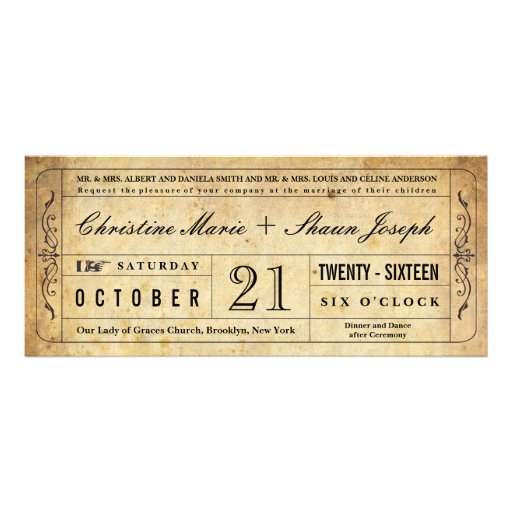 Vintage Style Wedding Ticket Invitation