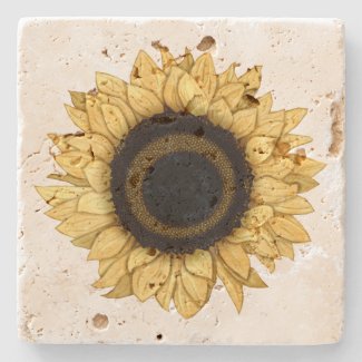 Vintage Summer Bloom Yellow Sunflower Coaster Stone Beverage Coaster