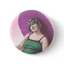 Vintage Sun Bather Round Button by Vintage_Gifts Vintage Sun Bather Round Button