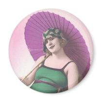 Vintage Sun Bather Round Magnet by Vintage_Gifts Vintage Sun Bather Round Magnet