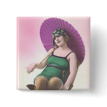 Vintage Sun Bather Square Button