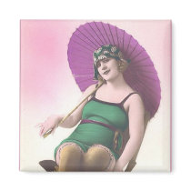 Vintage Sun Bather Square Magnet by Vintage_Gifts Vintage Sun Bather Square Magnet