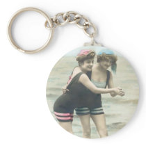 Vintage Sun Bathers Beach Keychain
