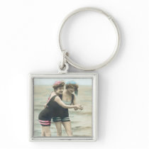 Vintage Sun Bathers Beach Keychain