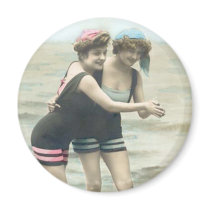 Vintage Sun Bathers Beach Round Magnet by Vintage_Gifts Vintage Sun Bathers Beach Round Magnet