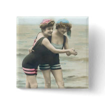 Vintage Sun Bathers Beach Square Button by Vintage_Gifts Vintage Sun Bathers Beach Square Button