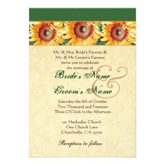 Vintage Sunflower Gold Green Wedding Felt Paper Custom Invitations