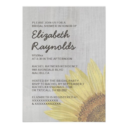 Vintage Sunflowers Bridal Shower Invitations