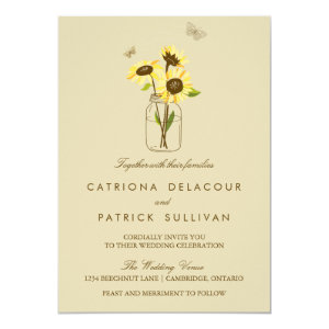Vintage Sunflowers on Mason Jar Wedding Invitation 5