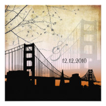 Vintage  Sunset at Golden gate/wedding invitations