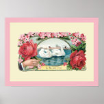 Vintage Swans and Roses Art Poster