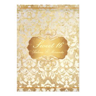 Vintage Sweet 16/ princess/pearl damask Personalized Invite