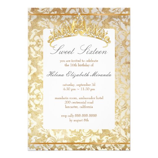 Vintage Sweet 16/ princess/pearl damask Personalized Invite