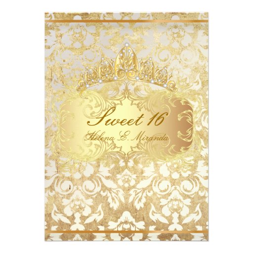 Vintage Sweet 16/ princess/pearl damask Custom Invitations (front side)