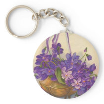 VINTAGE SWEET VIOLETS EASTER GREETINGS KEYCHAIN