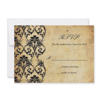Vintage Swirl Damask Wedding RSVP invitation