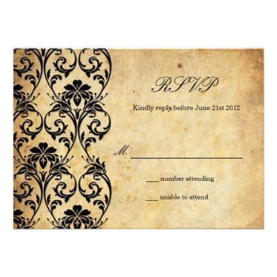 Vintage Swirl Damask Wedding RSVP Personalized Announcement