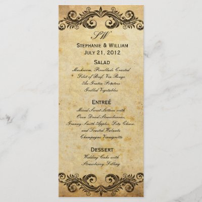 Wedding Menu Card Templates on Vintage Swirl Wedding Reception Menu Rack Card Template From Zazzle