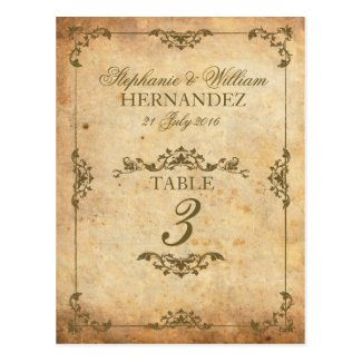 Vintage Swirl Wedding Reception Table Number Postcards