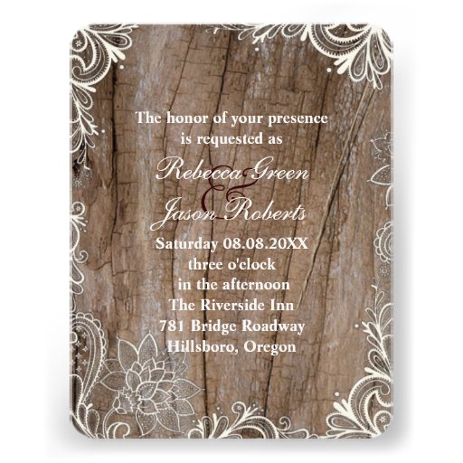 vintage swirls barn wood  lace country wedding custom invitation