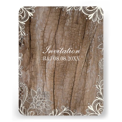 vintage swirls barn wood  lace country wedding custom invitation