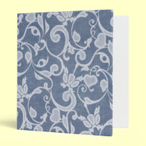 Vintage Swirly Floral and Leafy Denim Blue Binder binders