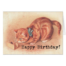 Vintage Tabby Kitty Birthday Greeting Card