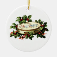 Vintage Tambourine and Holly Ornament