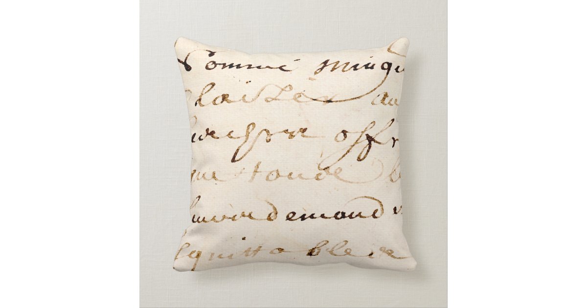 Vintage Tan French Letter Script Parchment Throw Pillow Zazzle
