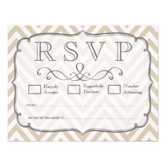 Vintage Tan & White Chevron Wedding RSVP Cards