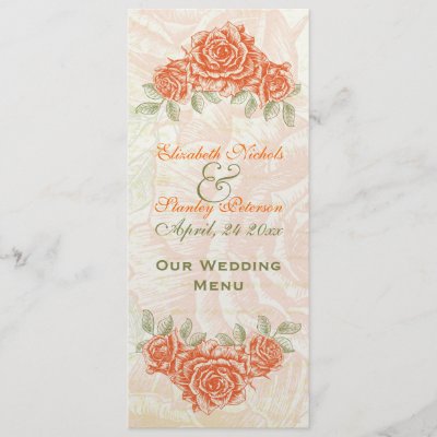 Vintage tangerine orange roses wedding Menu card Custom Invites by weddings