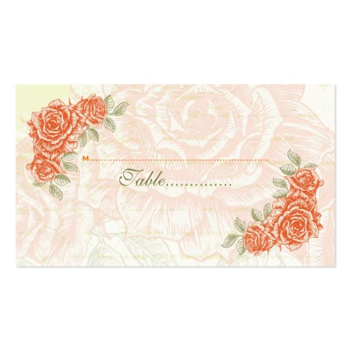 Vintage tangerine orange roses wedding place card business card templates (back side)